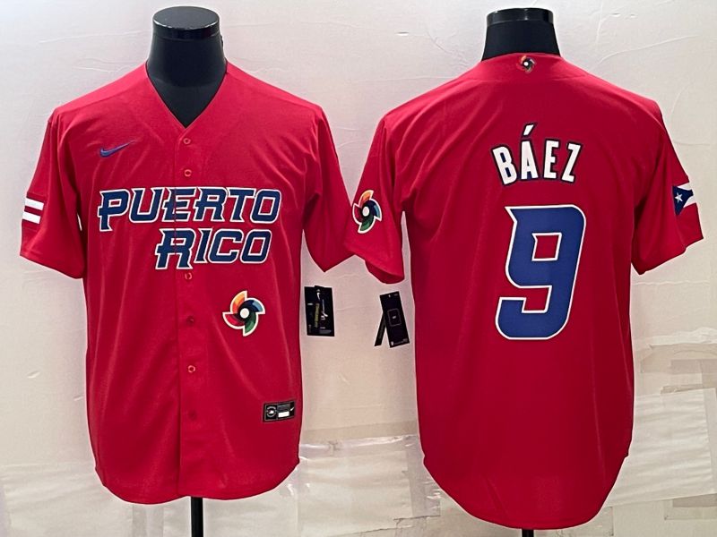 Men 2023 World Cub #9 Baez Red Nike MLB Jersey8